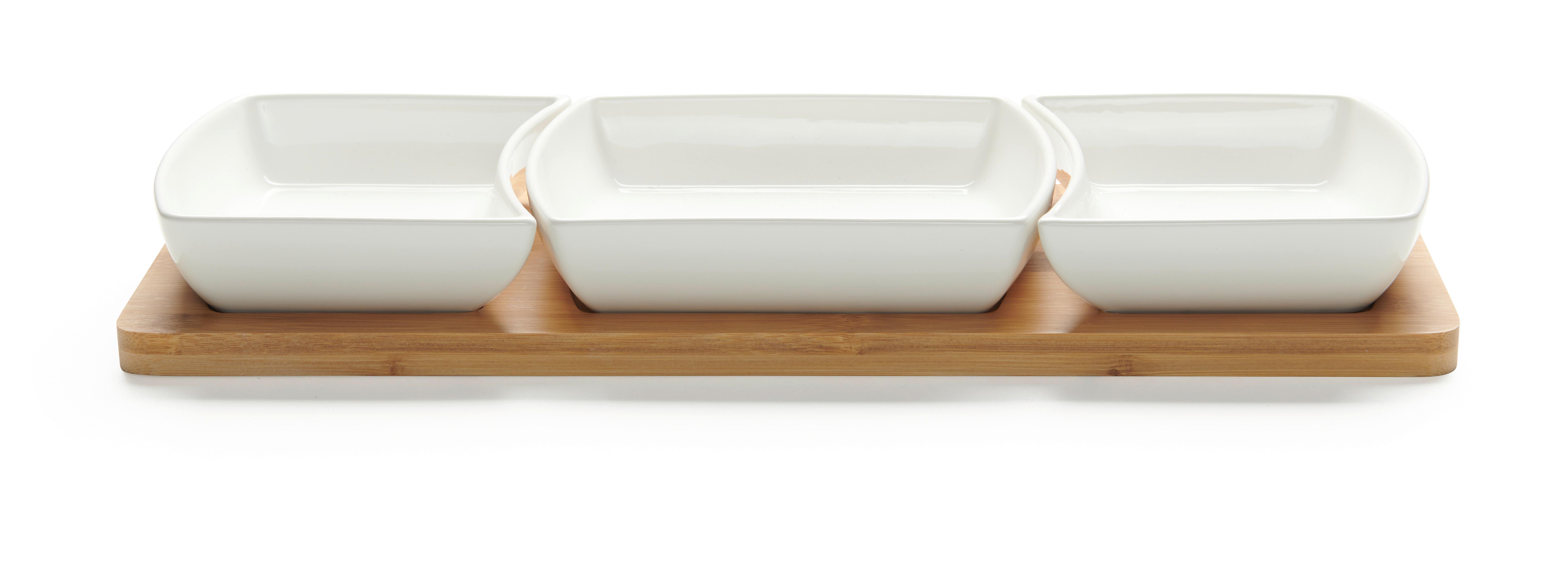 Snackschalenset Tapas 3 Weiss, 4-teilig - Weiss, Modern, Holz/Keramik (44/16.5/5.5cm) - Modern Living
