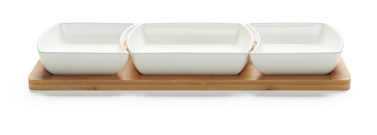 Nassolnivaló-tálalókészlet Tapas - fehér, Modern, fa/kerámia (44/16.5/5.5cm) - Modern Living