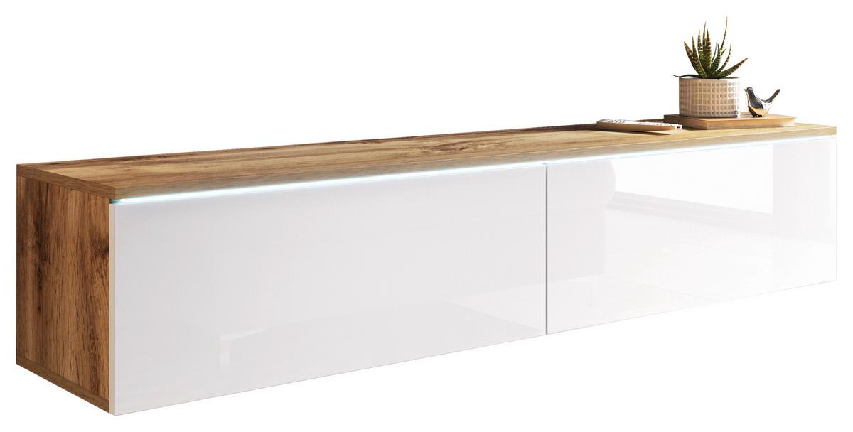 Nizka Omarica Lowa, Bela, Barva Hrasta, Led - hrast wotan/siva, Trendi, umetna masa/leseni material (140/30/33cm) - P & B