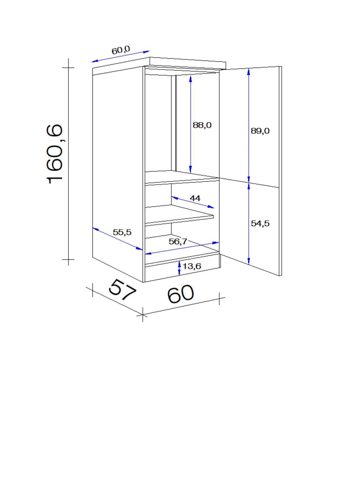 Omara Za Vgradno Napravo Samoa, Bela, Barva Hrasta - bela/barve aluminija, Konvencionalno, umetna masa/leseni material (60/160,6/60cm) - FlexWell