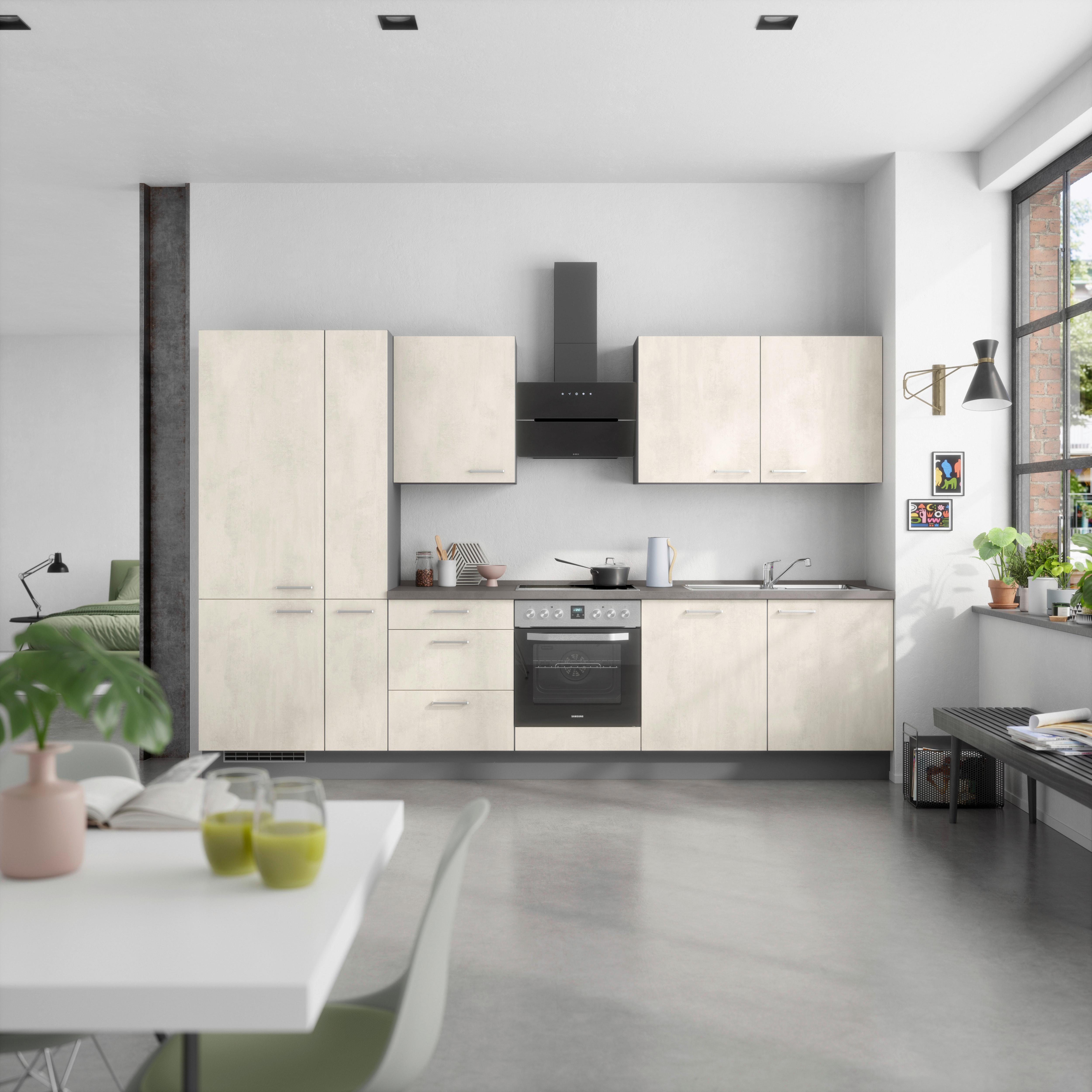 Küchenblock Riva High m. Geräten Weiß - Schieferfarben/Edelstahlfarben, MODERN, Holzwerkstoff/Metall (330cm) - Nobilia