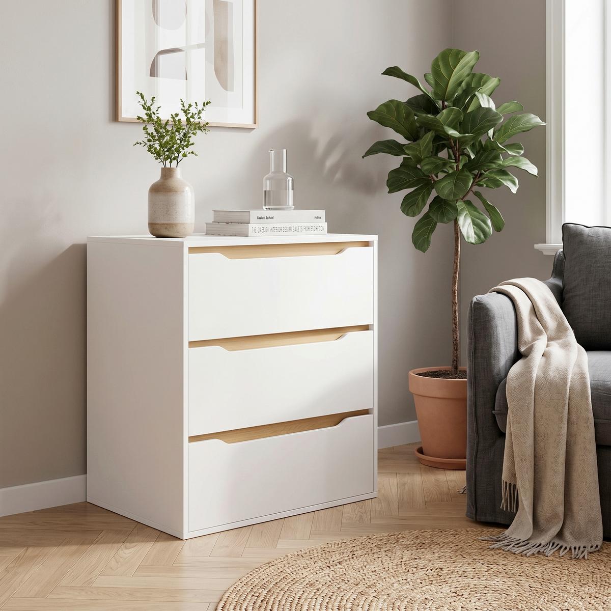 Kommode Malira L ca. 65x78x48 cm Weiß/Eiche - Honigeiche/Weiß, Design, Holzwerkstoff (65/78/48cm) - MID.YOU