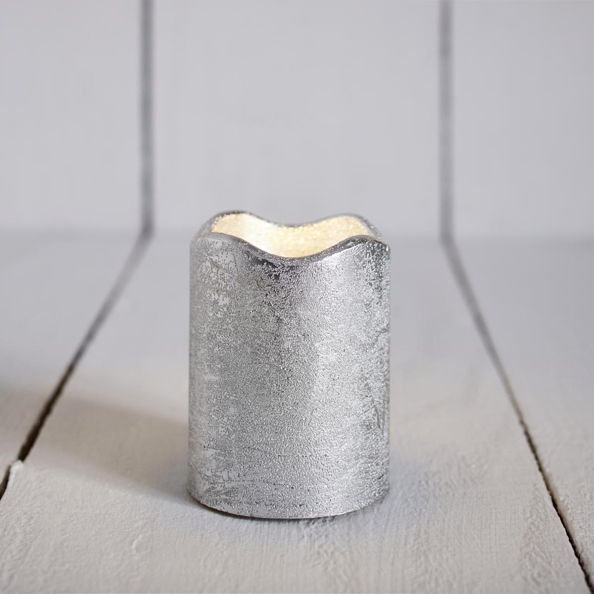 ŚWIECA LED LOA - kolor srebrny, Modern, materiały naturalne (9cm)