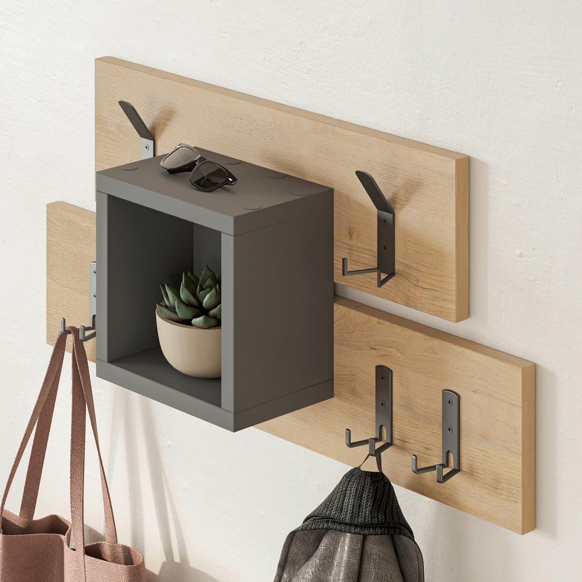 Wandgarderobe Lumina ca. 68x32x13 cm Eiche/Anthr. - Eiche dunkel/Anthrazit, Design, Holzwerkstoff/Metall (68/32/13cm) - Livetastic