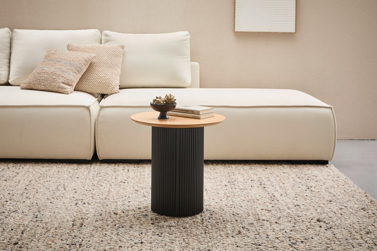 STOLIK KAWOWY GROOVE WOOD -EXKLUSIV- - kolor dębowy/czarny, Design, materiał drewnopochodny/drewno (50/50/48cm) - Stylife