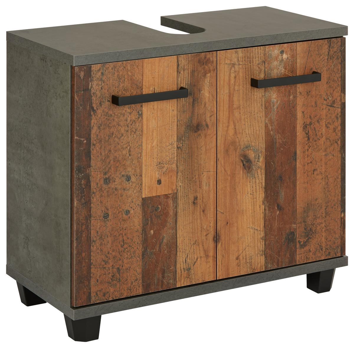 Waschbeckenunterschrank in Betonoptik - Dunkelgrau/Schwarz, Konventionell, Holzwerkstoff/Kunststoff (69/62/35cm) - Mömax