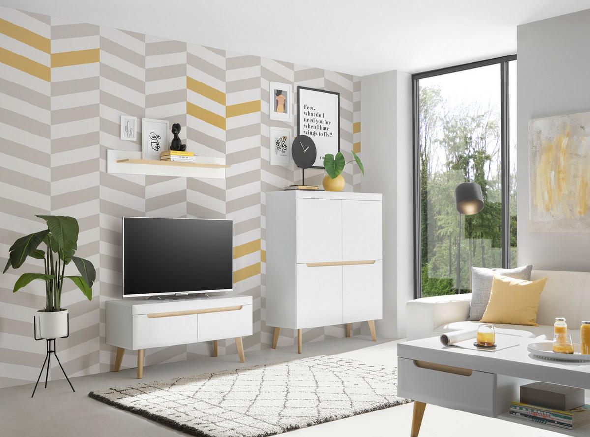 Wohnwand Svante Torge Weiß/Eichefarben B: 234cm - Eichefarben/Weiß, Design, Holzwerkstoff (234/170/40cm) - MID.YOU