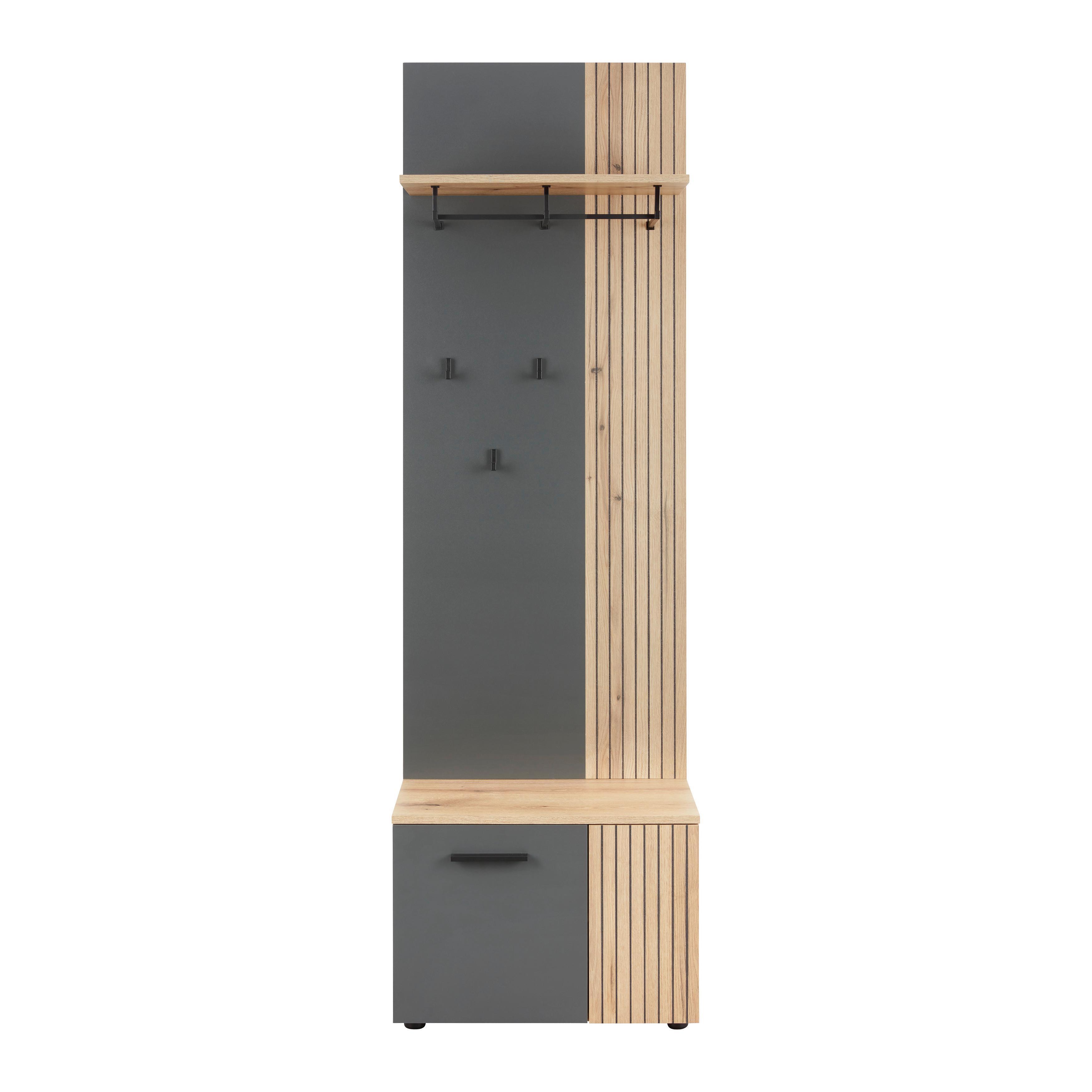 Garderobenpaneel Cadix mit Bank Anthrazit/Eichefarben - Eichefarben/Anthrazit, MODERN, Holzwerkstoff (60/195/36cm) - Mömax