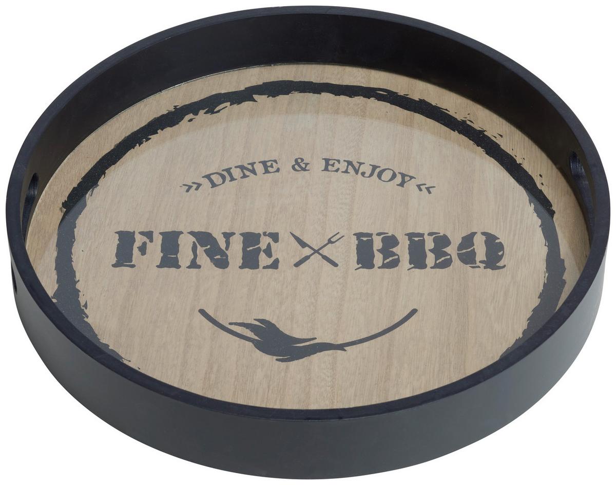 Tablett BBQ in Braun/Schwarz - Schwarz/Braun, MODERN, Glas/Holz (30/4.3cm) - Premium Living