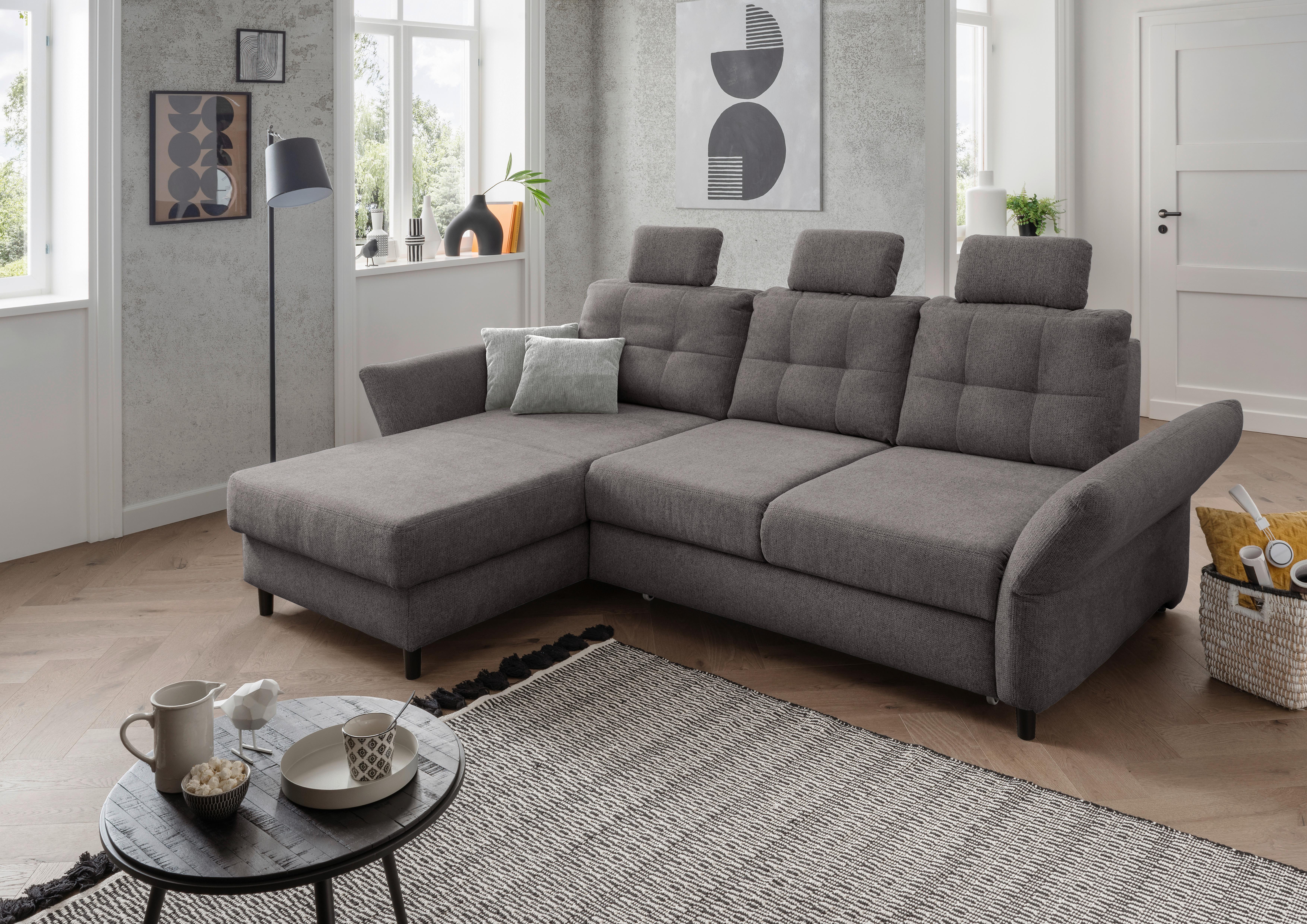 Wohnlandschaft Brizzini Graubraun Chenille - Graubraun/Hellgrau, MODERN, Holz/Textil (176/250-280cm) - Livetastic