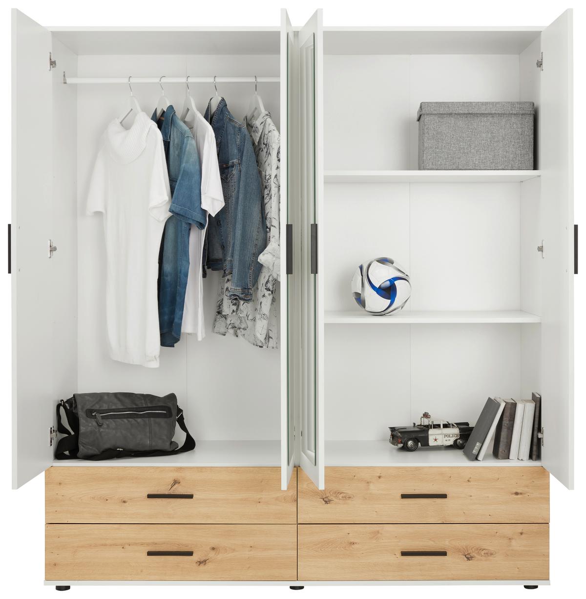 Kleiderschrank in Weiss/Eichefarben - Weiss/Schwarz, Konventionell, Holzwerkstoff/Kunststoff (168/188/52cm) - Mömax