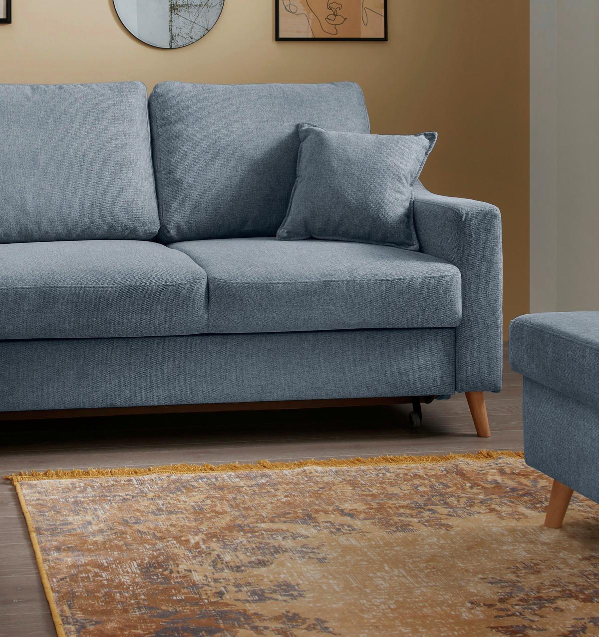 Wohnlandschaft Valentina Blau Struktur - Blau/Naturfarben, KONVENTIONELL, Holz/Textil (200/230cm) - P & B