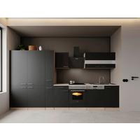 Küchenblock Merle m. Geräten Schwarz - Edelstahlfarben/Eichefarben, Trend, Holzwerkstoff/Metall (370cm) - Respekta