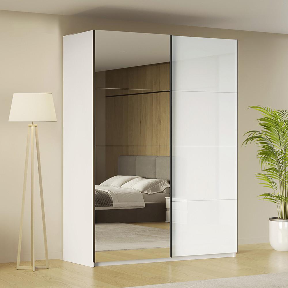 Schwebetürenschrank Family Weiß - Weiß Hochglanz/Schwarz, MODERN, Holzwerkstoff/Metall (150/212/62cm) - Mömax
