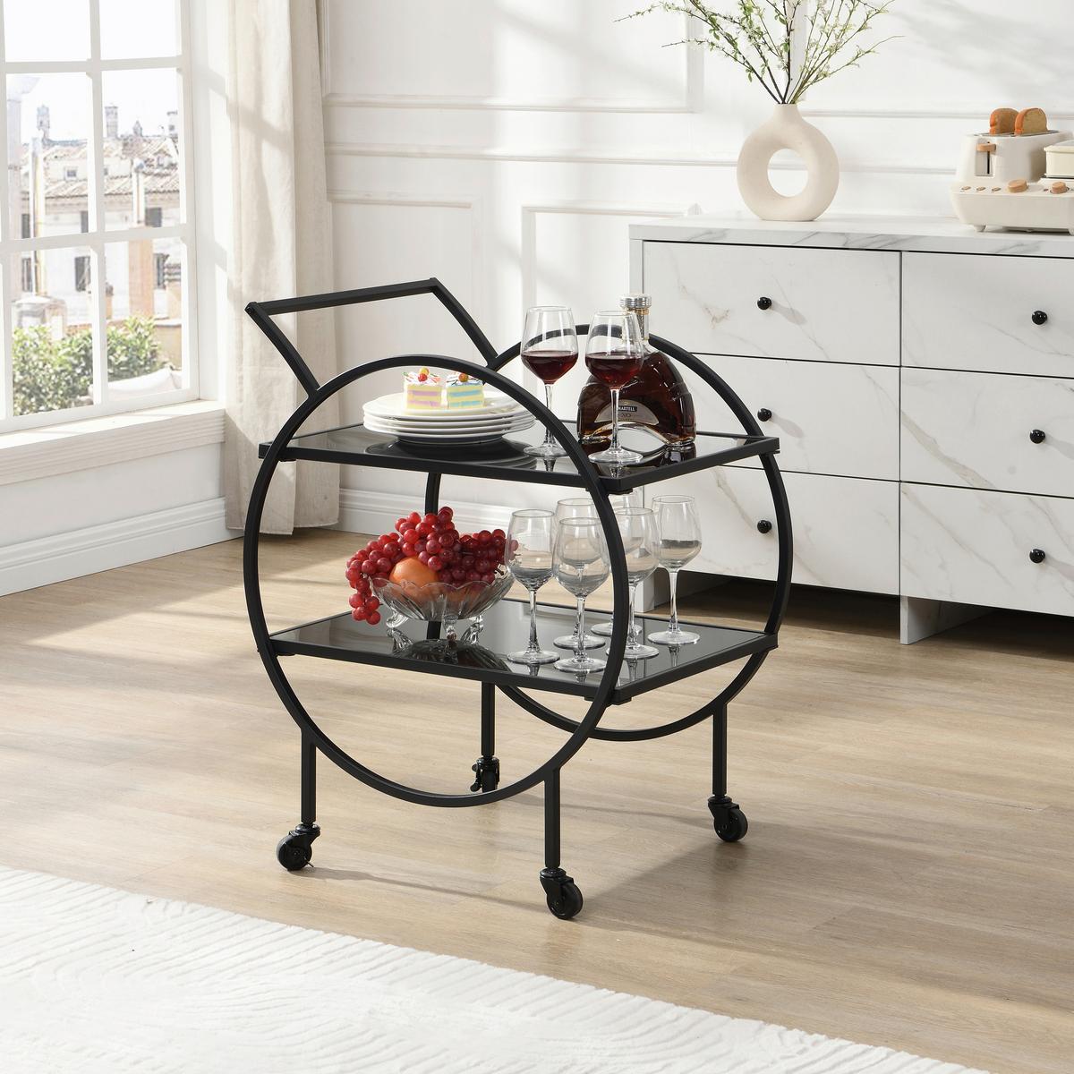 Servierwagen Wl7.337 - Schwarz, Design, Glas/Kunststoff (45/46/83cm) - MID.YOU