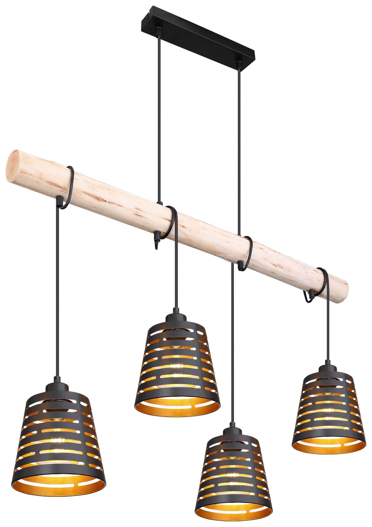 Hängeleuchte Ablona max. 60 Watt - Goldfarben/Schwarz, Natur, Holz/Metall (85/17/120cm) - Globo