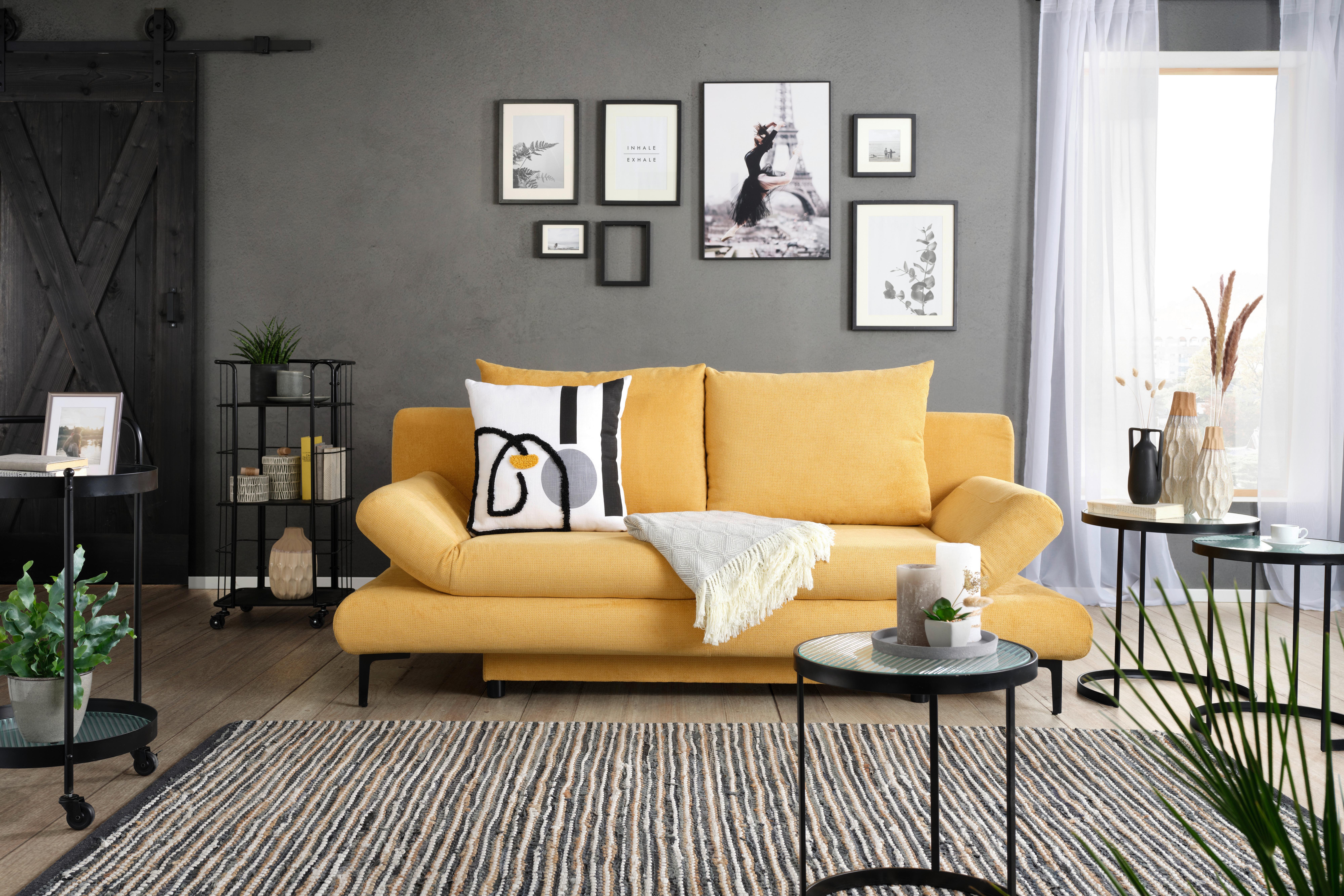Schlafsofa in Gelb mit Bettfunktion - Gelb/Schwarz, MODERN, Textil (191/42-76/86cm) - Based