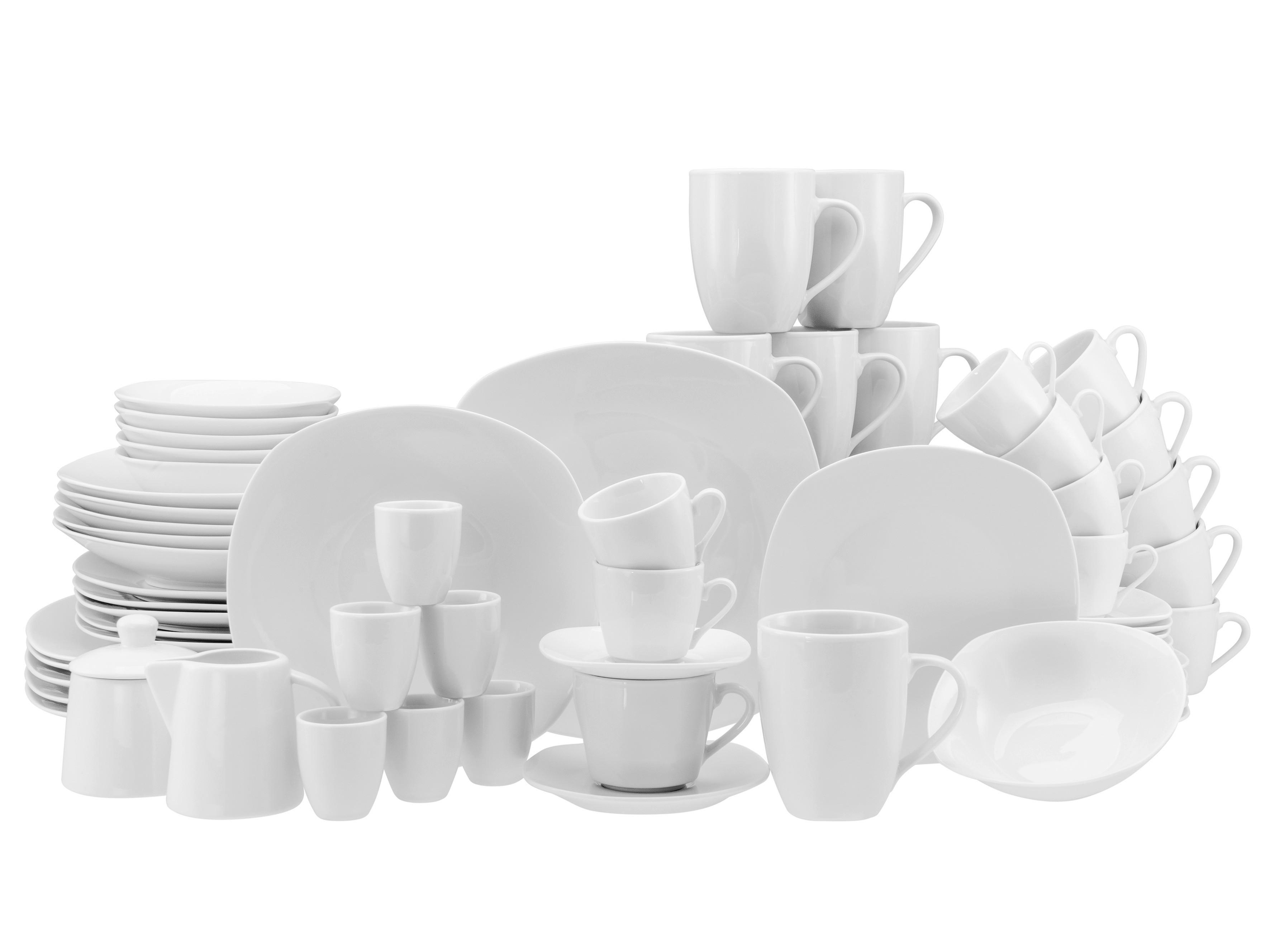 Kombiservice Square Weiß, 62-teilig - Weiß, Trend, Keramik - Creatable