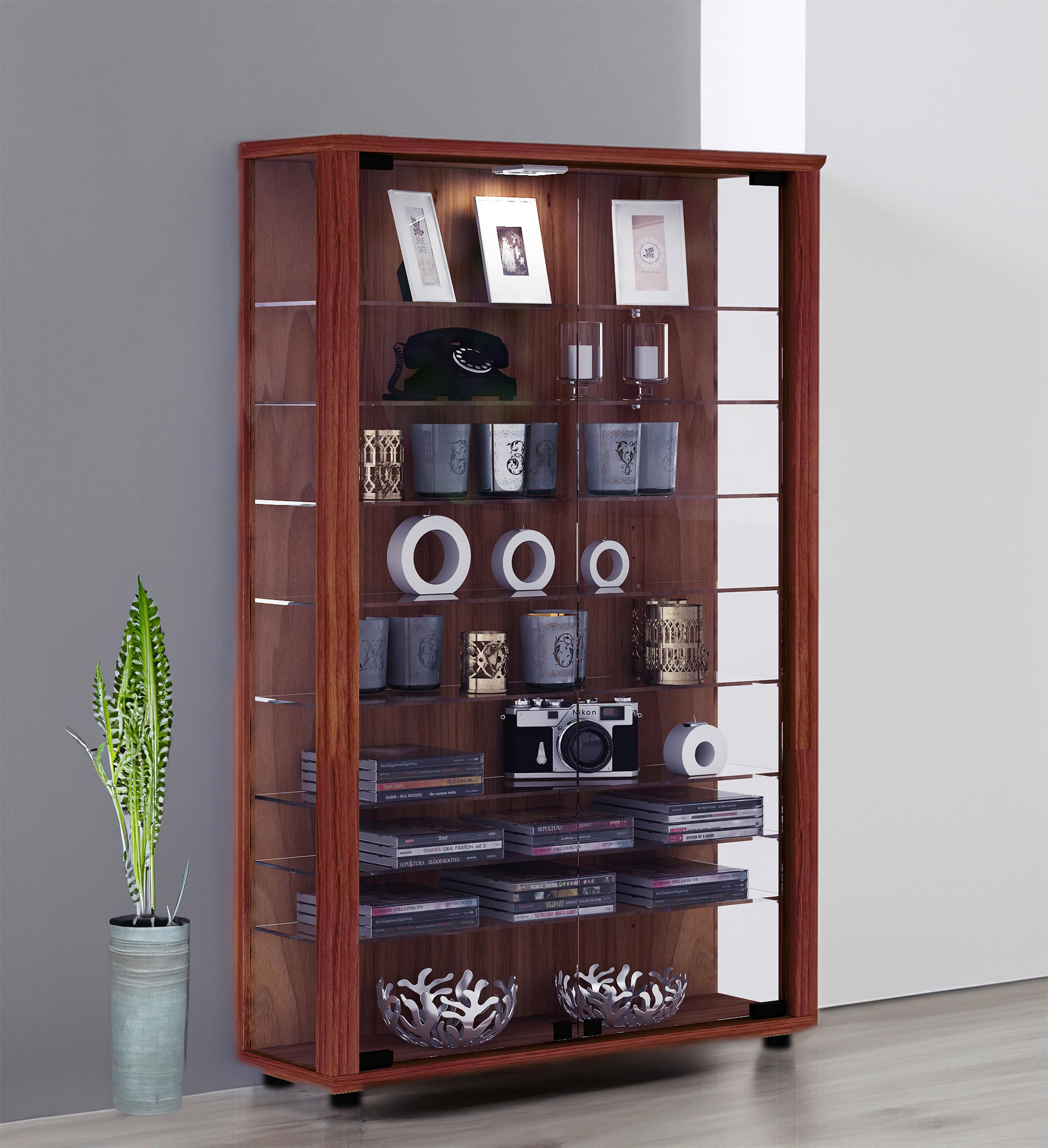 VITRINE LUMO MINI - Transparent/Nussbaumfarben, Design, Glas/Holzwerkstoff (59/90/18cm) - MID.YOU