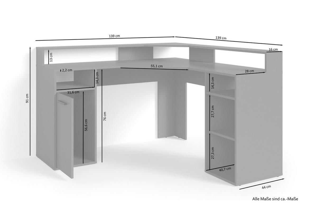 Eckschreibtisch ''Fox'', Anthrazit/Alteiche - Alteiche/Anthrazit, KONVENTIONELL, Holzwerkstoff/Kunststoff (139/139/90cm) - MID.YOU