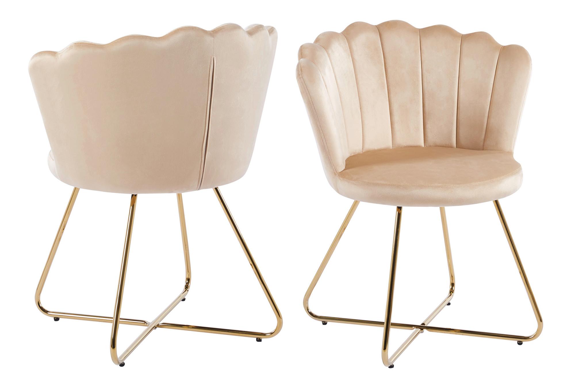 Set Stolov Samt, Bež, 2-Delni - zlate barve/bež, Moderno, kovina/tekstil (69,5/85/66cm) - Livetastic