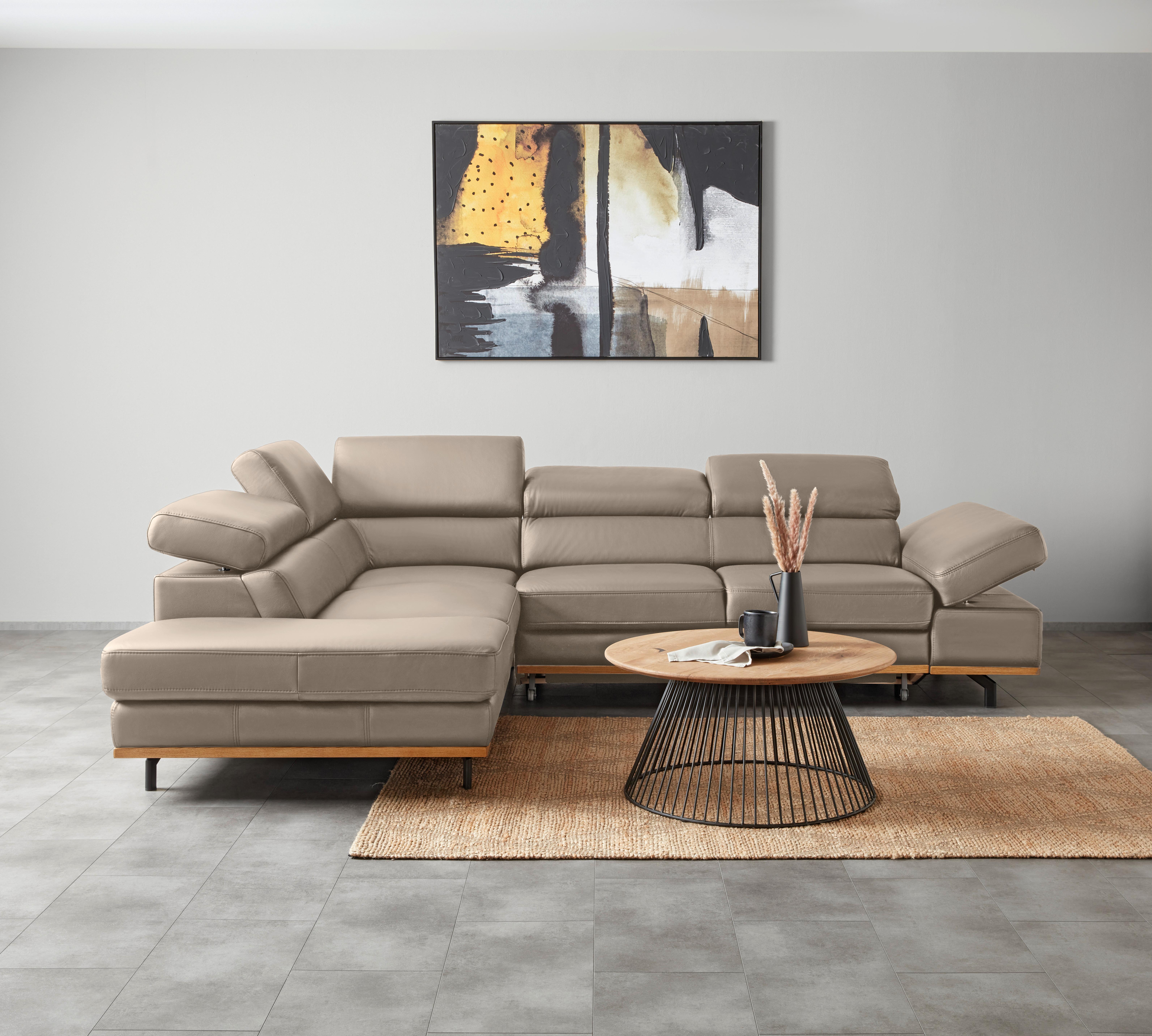 Wohnlandschaft Carmen links Creme - Creme/Schwarz, MODERN, Leder/Holz (292/72/226cm) - Premium Living