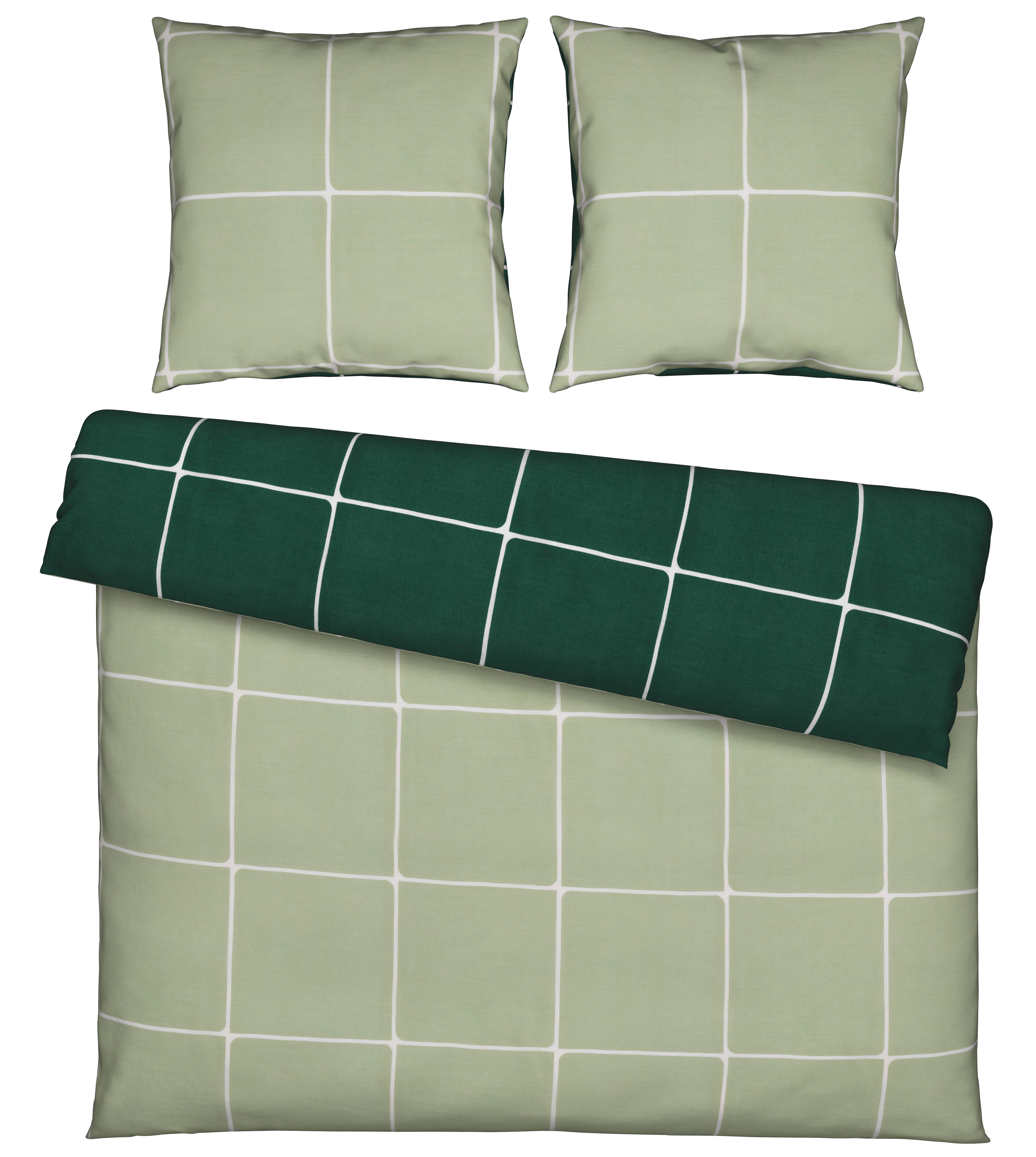 Bettwäsche Linnea Wende XXL Weiß/Salbei/Wald ca. 200x200cm - Waldgrün/Salbeigrün, MODERN, Textil (200/200cm) - Modern Living