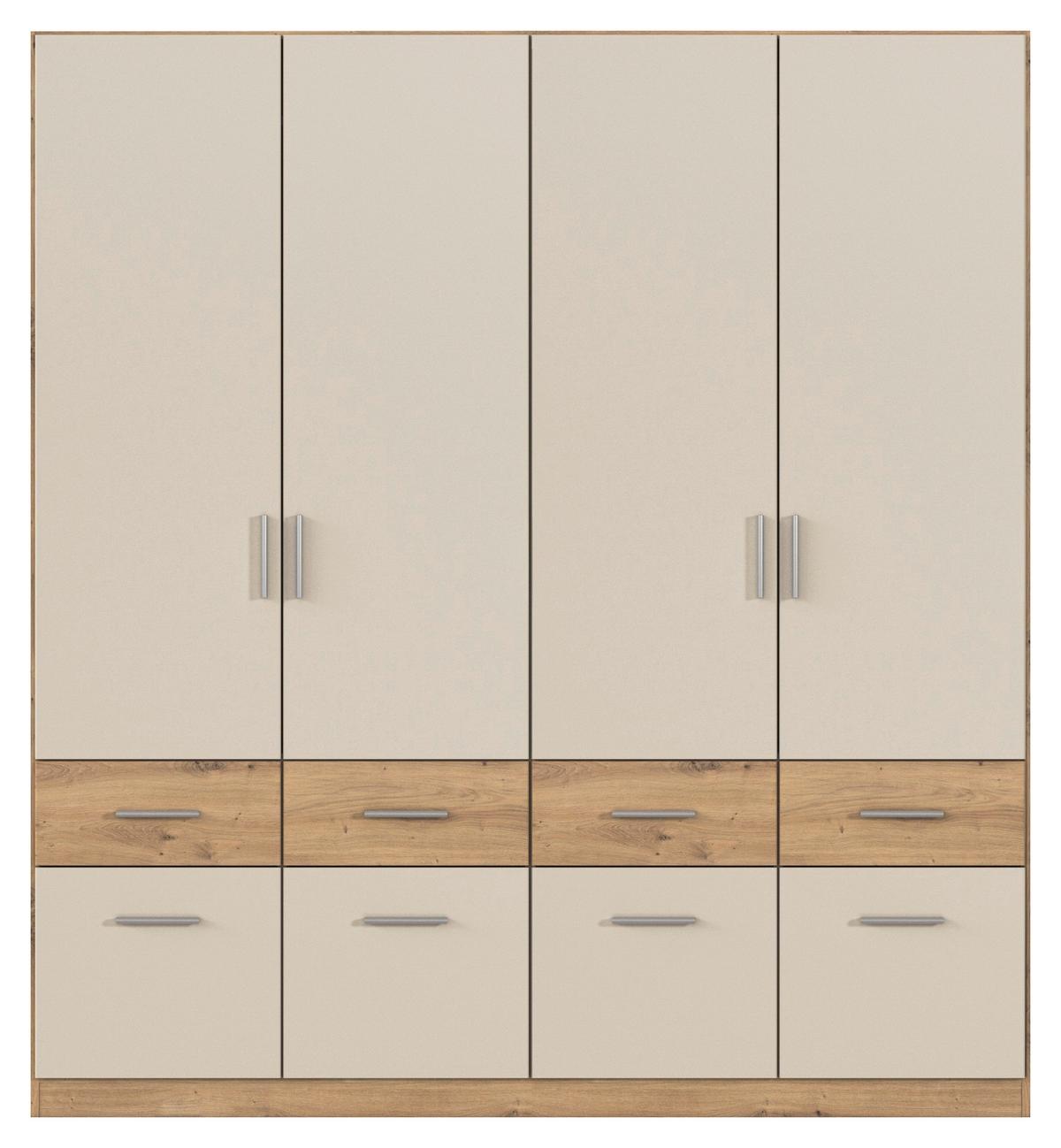 Drehtürenschrank Celle-Super Champagner/Eiche Artisan - Champagner/Alufarben, KONVENTIONELL, Holzwerkstoff/Kunststoff (181/197/54cm) - Mömax