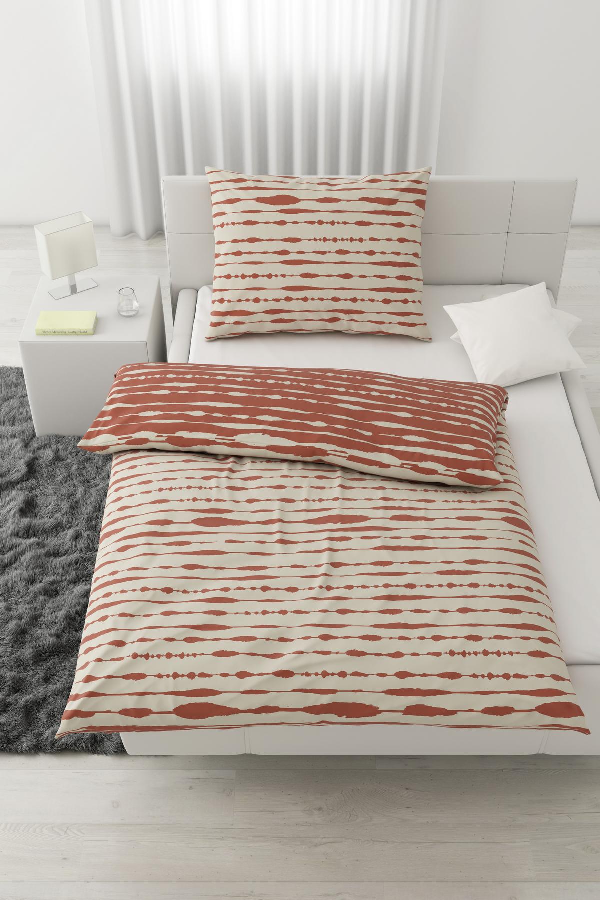 Bettwäsche Fine Line Wende in Apricot/Weiss ca. 160x210cm - Weiss/Orange, Modern, Textil (160/210cm) - Modern Living