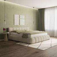 Oblazinjena Postelja Marija, Krem Bež, 180x200 - barve nerjavečega jekla/slonova kost, Moderno, kovina/tekstil (180/200cm) - Bessagi Home