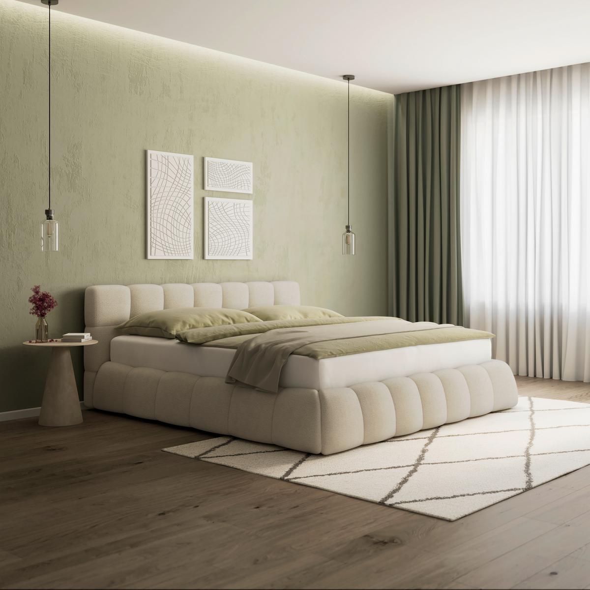 Oblazinjena Postelja Marija, Krem Bež, 180x200 - barve nerjavečega jekla/slonova kost, Moderno, kovina/tekstil (180/200cm) - Bessagi Home