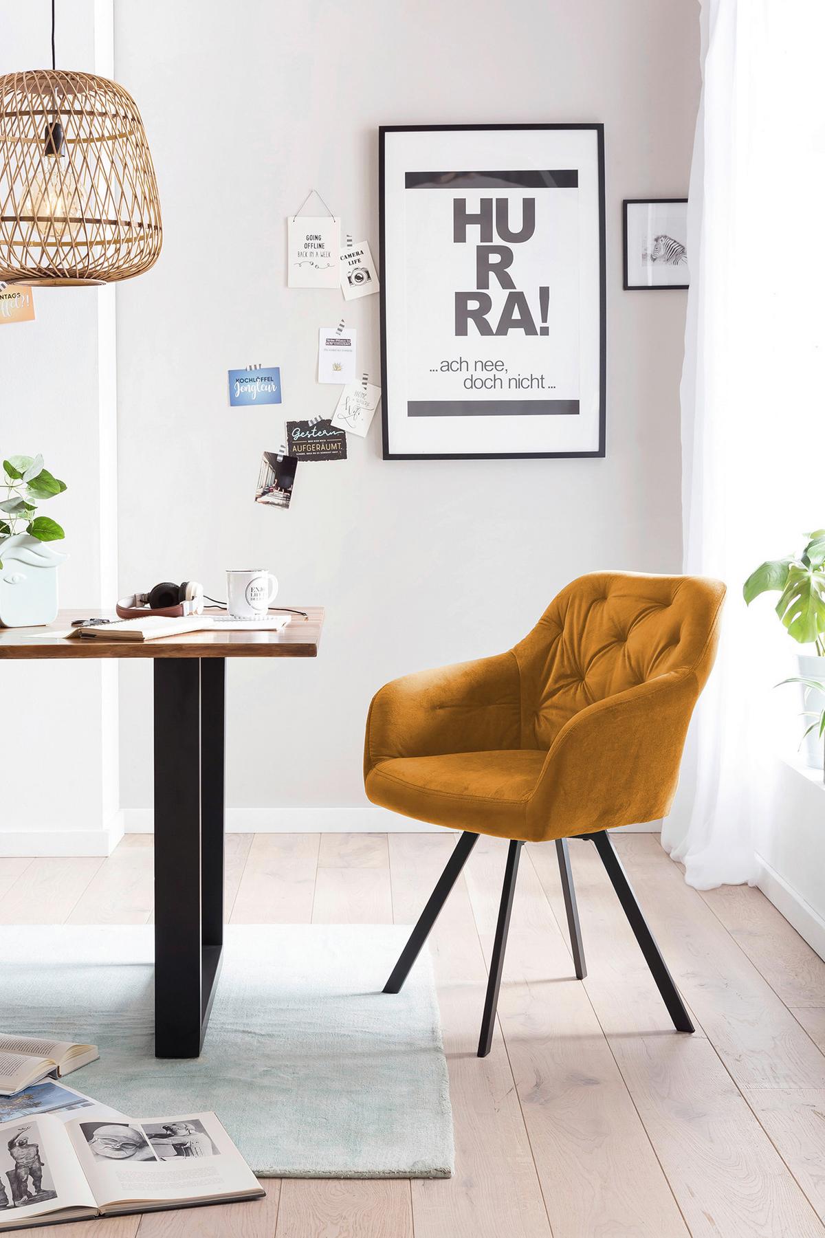 Naslanjač Samt Gorčično Rumena, Vrtljiv - črna/gorčično rumena, Moderno, kovina/tekstil (61/85/62cm) - Livetastic