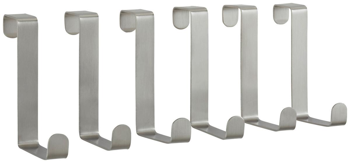 Türhaken aus Edelstahl, 6er Set - Edelstahlfarben, Metall (7,6/1,2/6cm) - Mömax