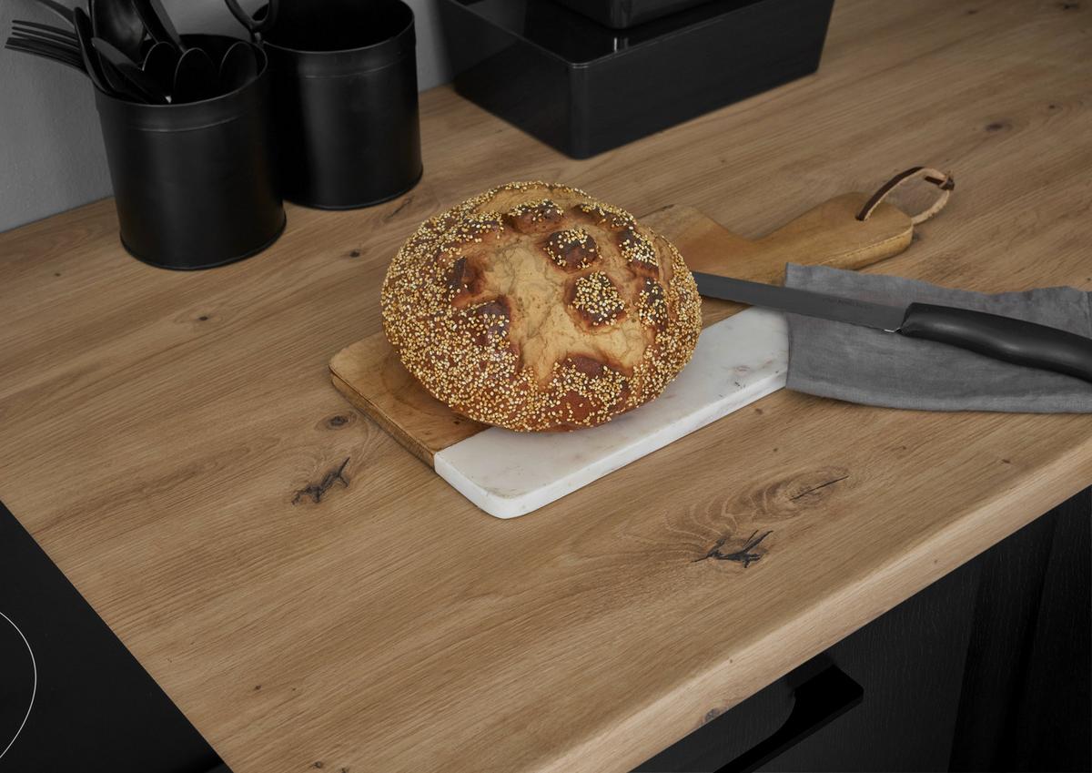 Küchenblock Turin o. Geräte Eiche/Artisan - Schwarz/Eiche Artisan, MODERN, Holzwerkstoff/Metall (220cm)