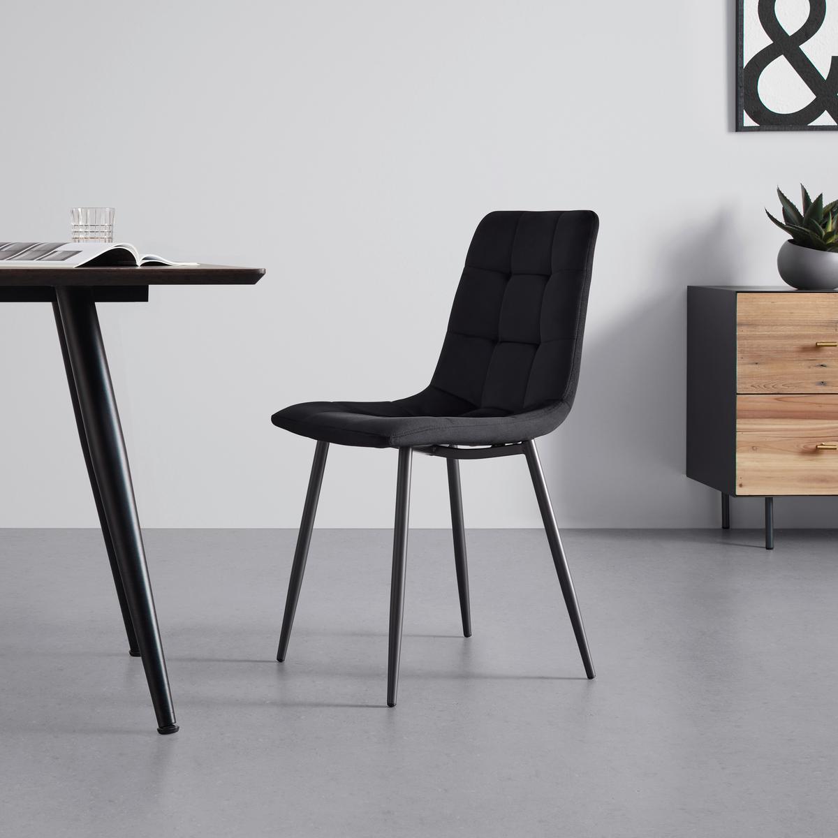 Stuhl Ria Schwarz Samt Gepolstert - Schwarz, MODERN, Holz/Textil (43,5/87/54cm) - Bessagi Home