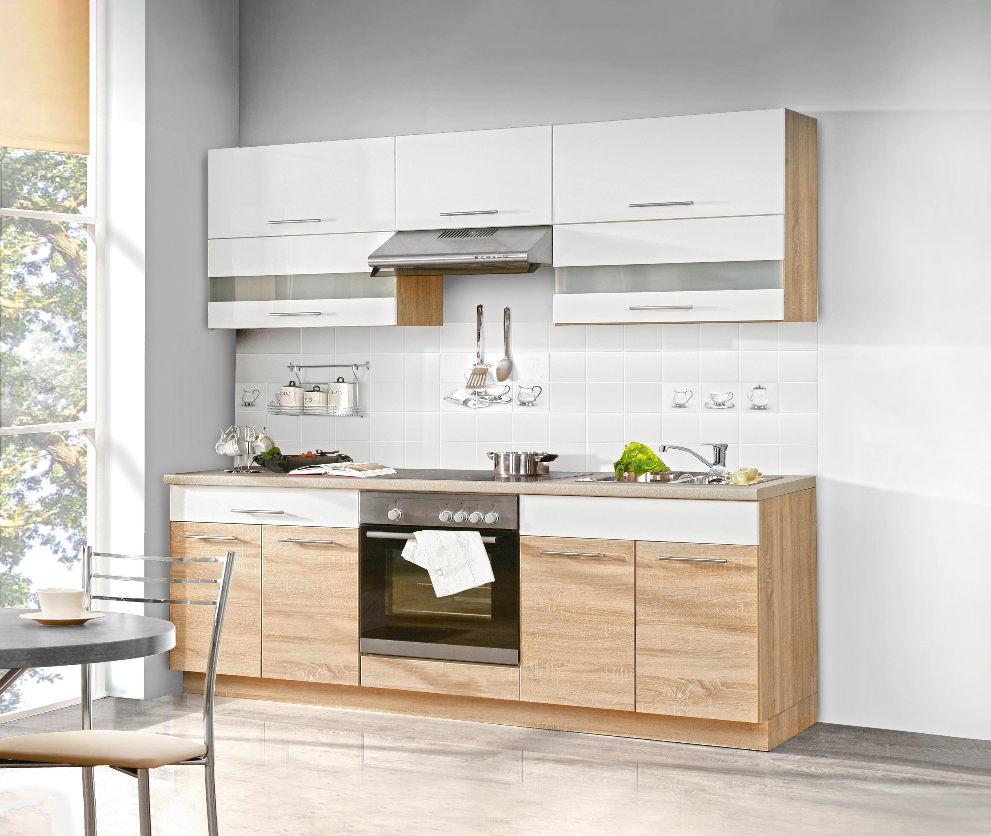 Konyhablokk Corina - Sonoma tölgy/fehér, Modern, műanyag/Üveg (220/214.9/60cm)