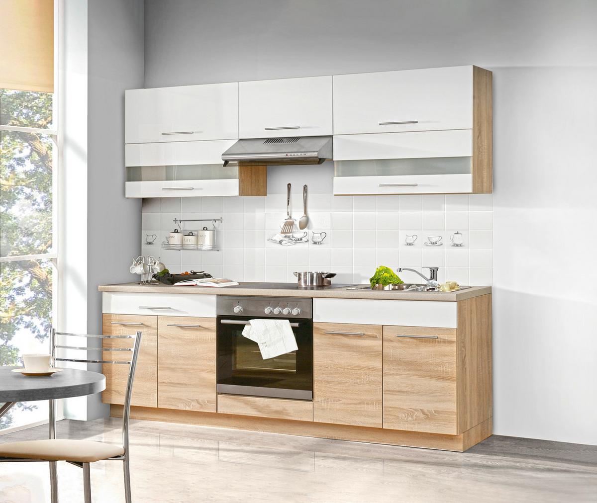 Bucătărie standard Corina - stejar Sonoma/alb, Modern, plastic/sticlă (220/214.9/60cm) - Mömax