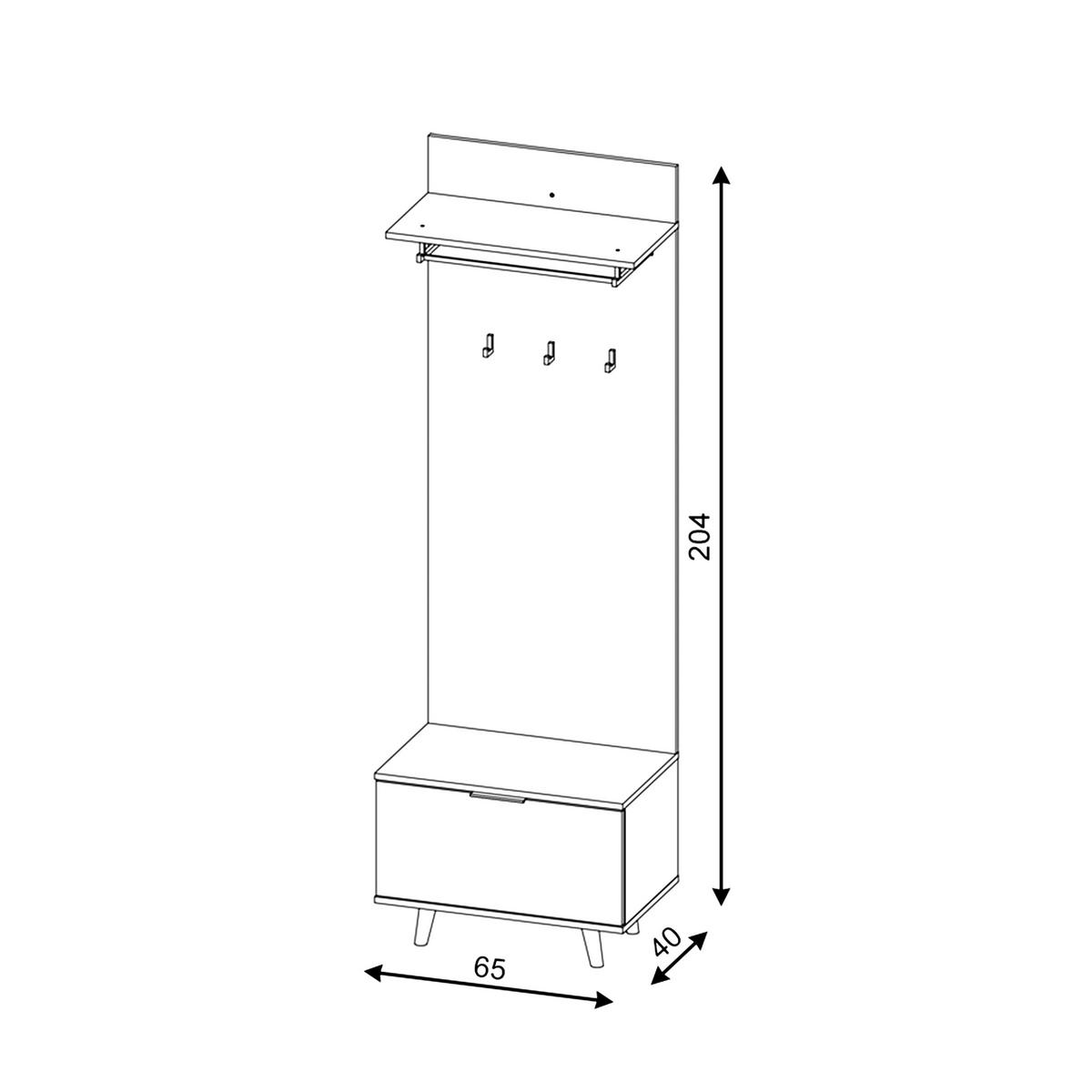 PRZEDPOKÓJ NORDIC D - kolor dębowy/biały, Design, materiał drewnopochodny (65/204/40cm) - MID.YOU