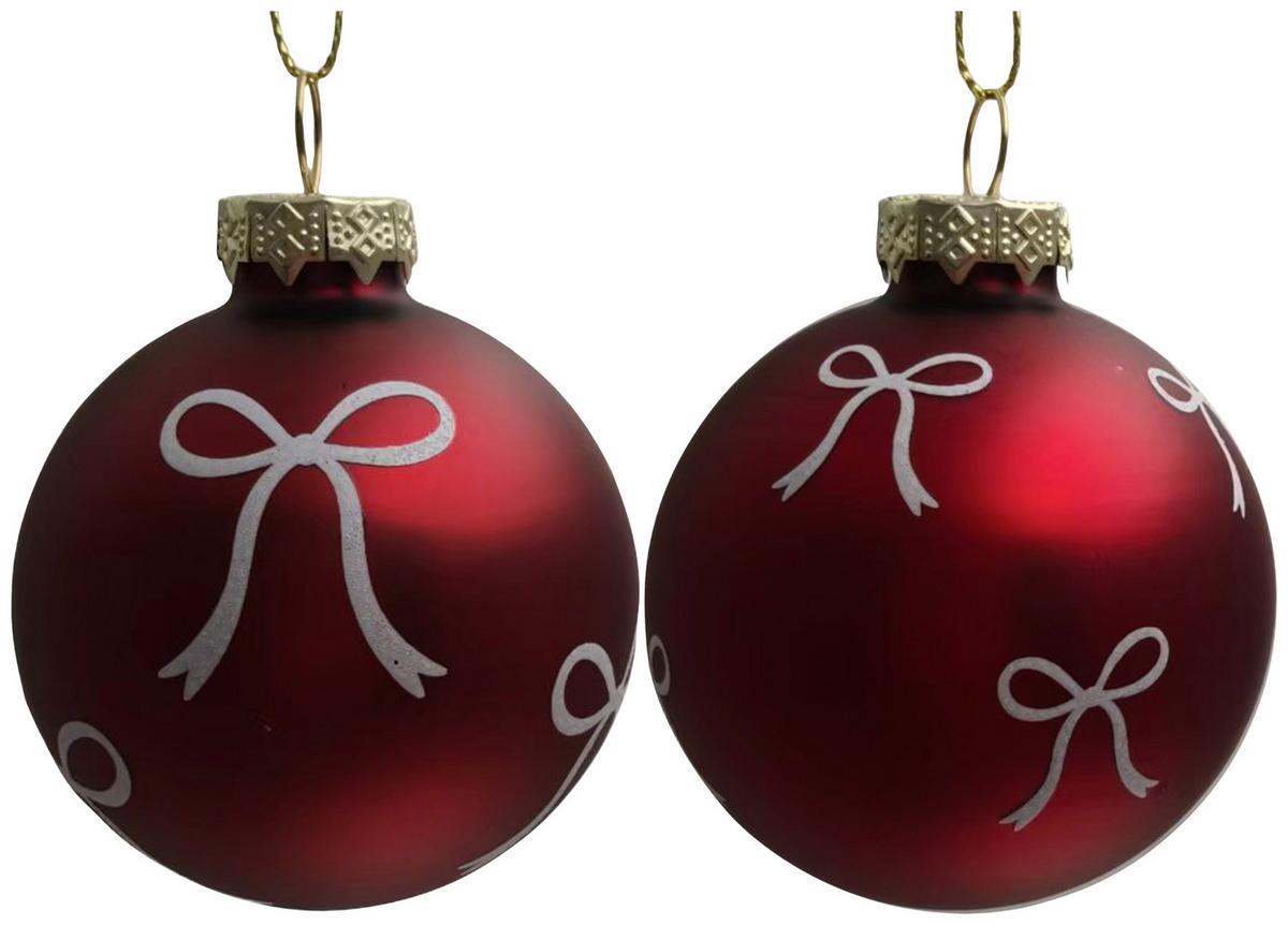 Christbaumkugel-Set Milo Rot/Weiß 2-teilig - Rot/Weiß, Glas/Textil (6cm) - Mömax