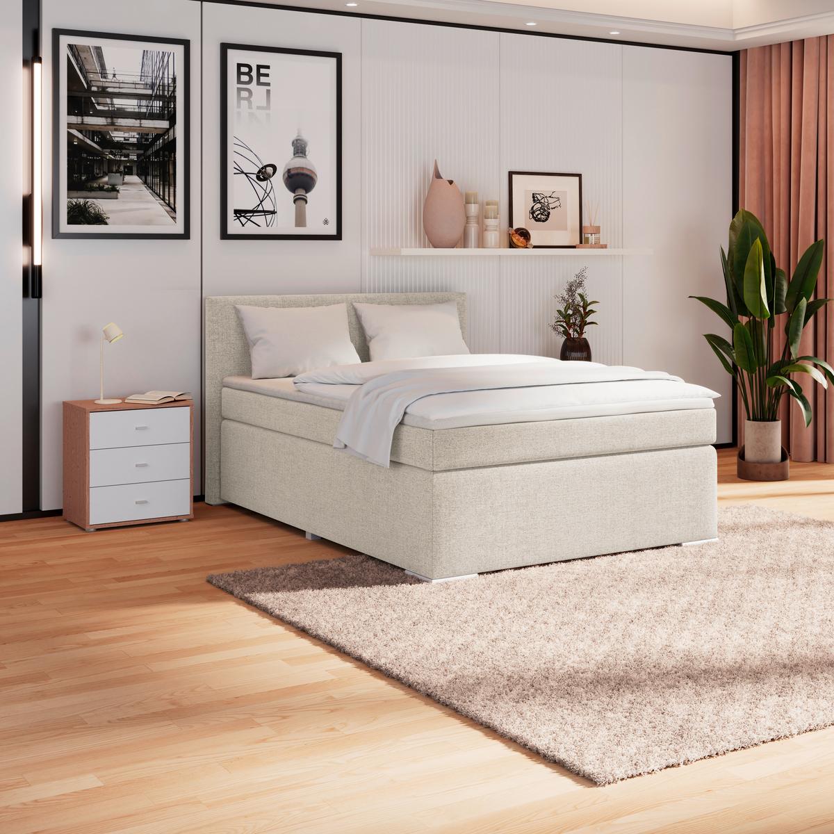 Boxspring Krevet Mira - bež, Konvencionalno, metal/tekstil (140/200cm) - Best Price