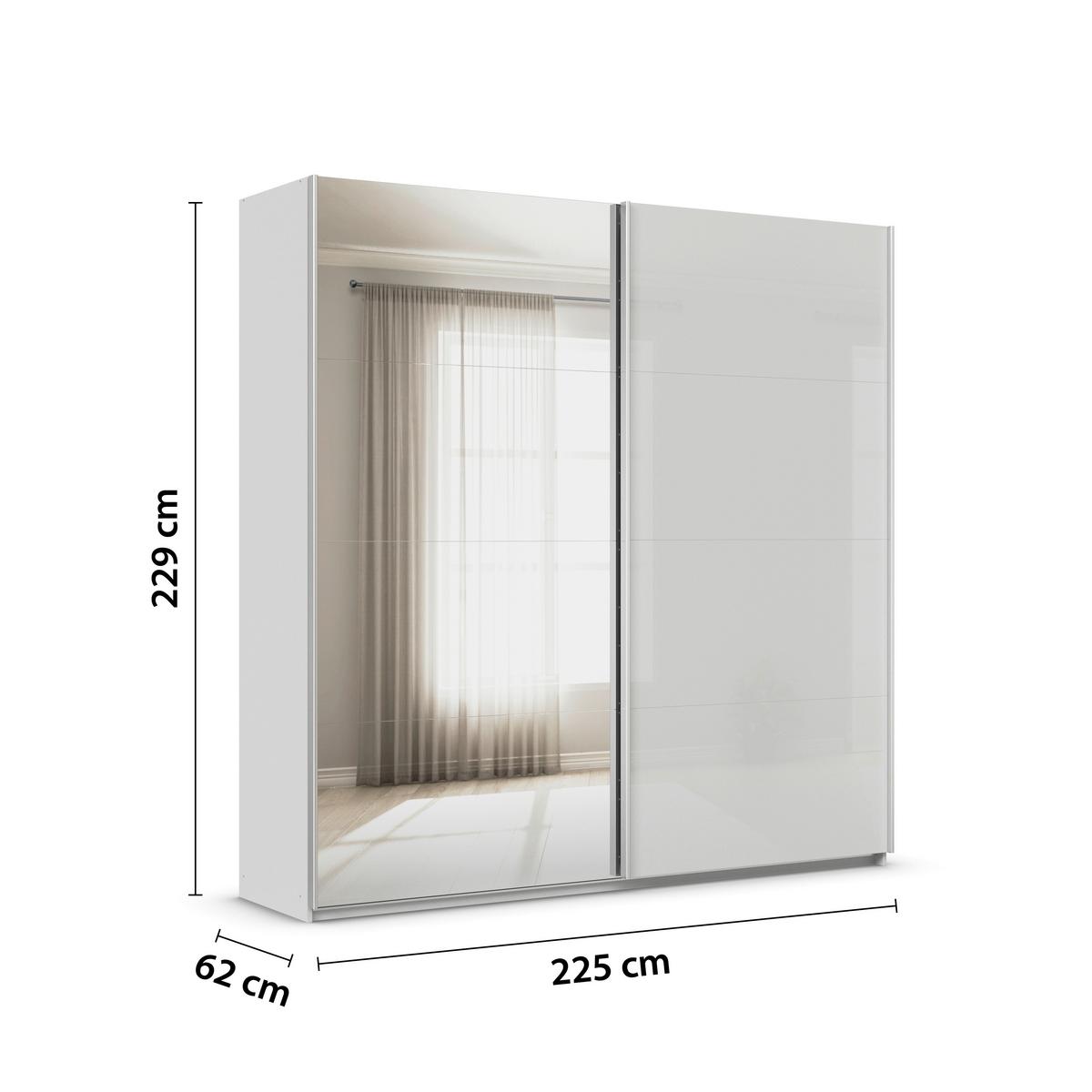 DULAP USI CULISANTE FELDKIRCH - argintiu/gri lucios intens, Modern, sticlă/material pe bază de lemn (225/229/62cm)