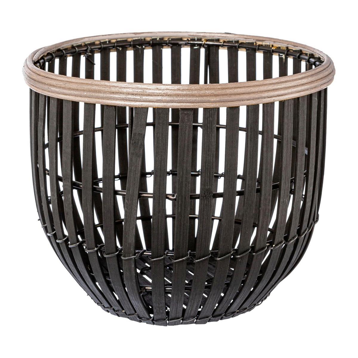 Dekokorb Amoel II aus Bambus Ø ca. 24cm - Sandfarben/Schwarz, Design, Naturmaterialien (24cm)