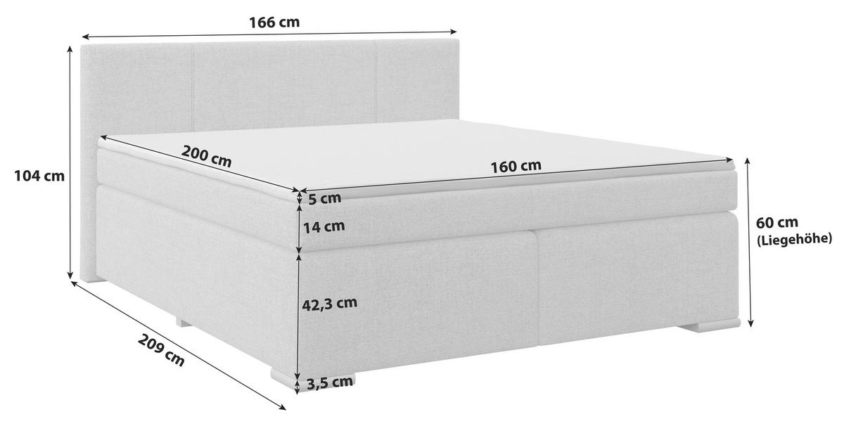 Boxspring Krevet Mira - boje sedefa/srebrne boje, Konvencionalno, drvo/metal (160/200cm) - Best Price
