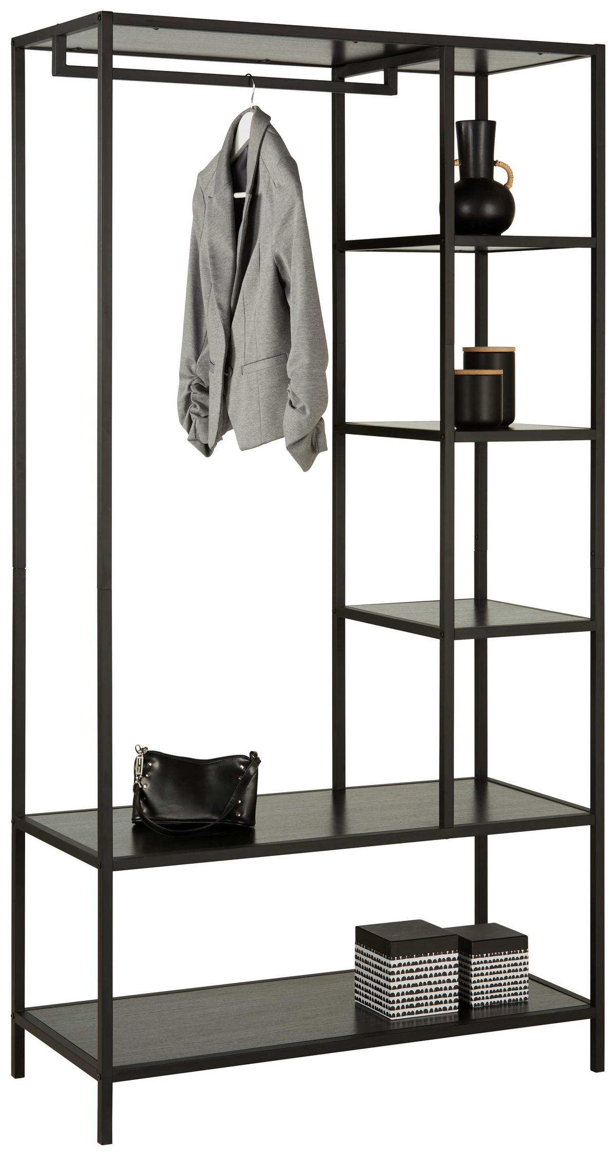 Etajeră STILOS - negru, Design, metal/material pe bază de lemn (100/190/44cm) - Modern Living