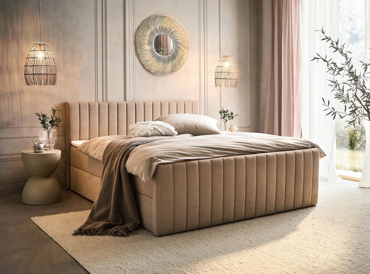 Box Krevet Sontje - bež/crna, Konvencionalno, tekstil/plastika (140/200cm) - Modern Living