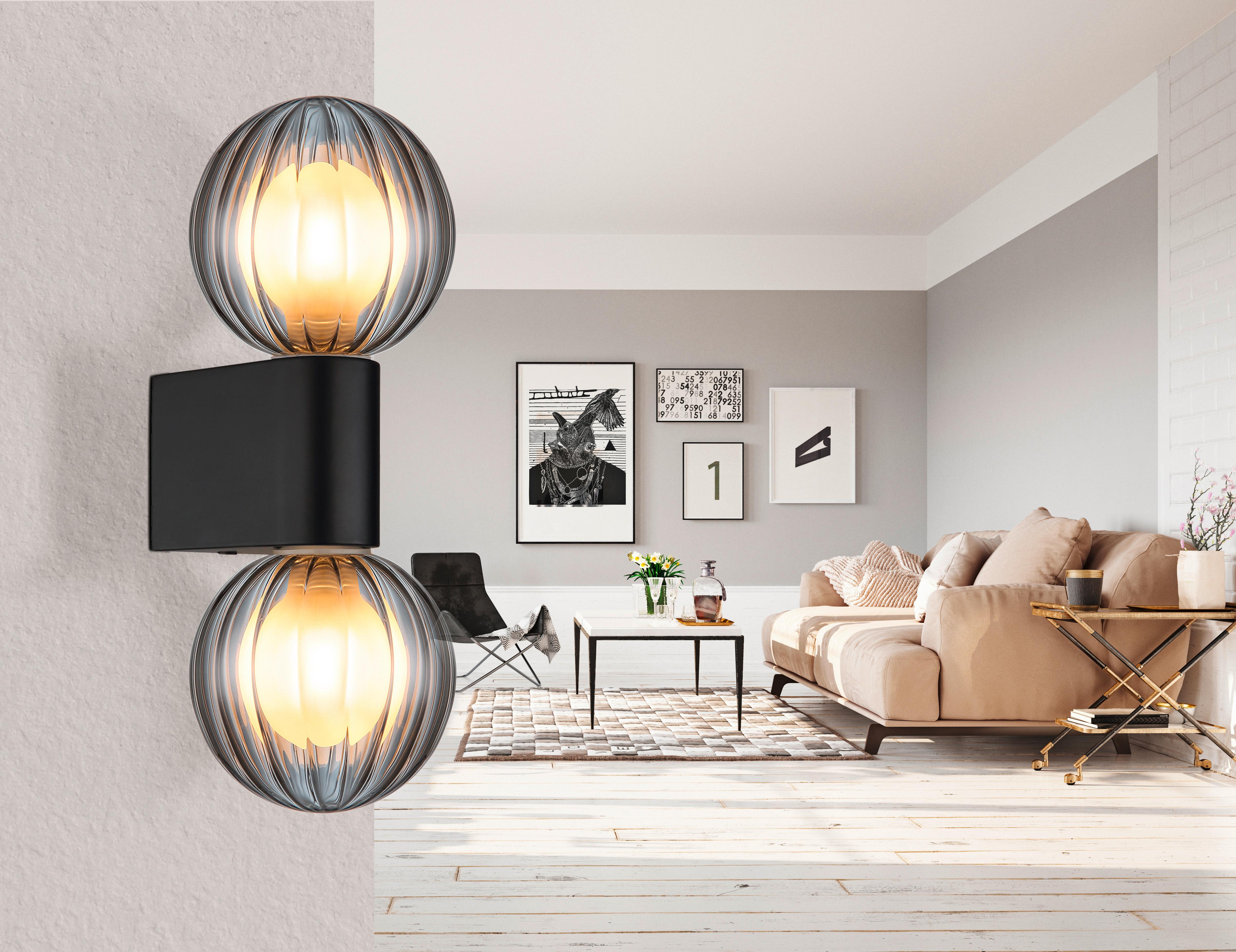 Badezimmer-Wandleuchte Ander Schwarz max. 10 Watt - Schwarz, KONVENTIONELL, Glas/Metall (26,5/10/12cm) - Globo