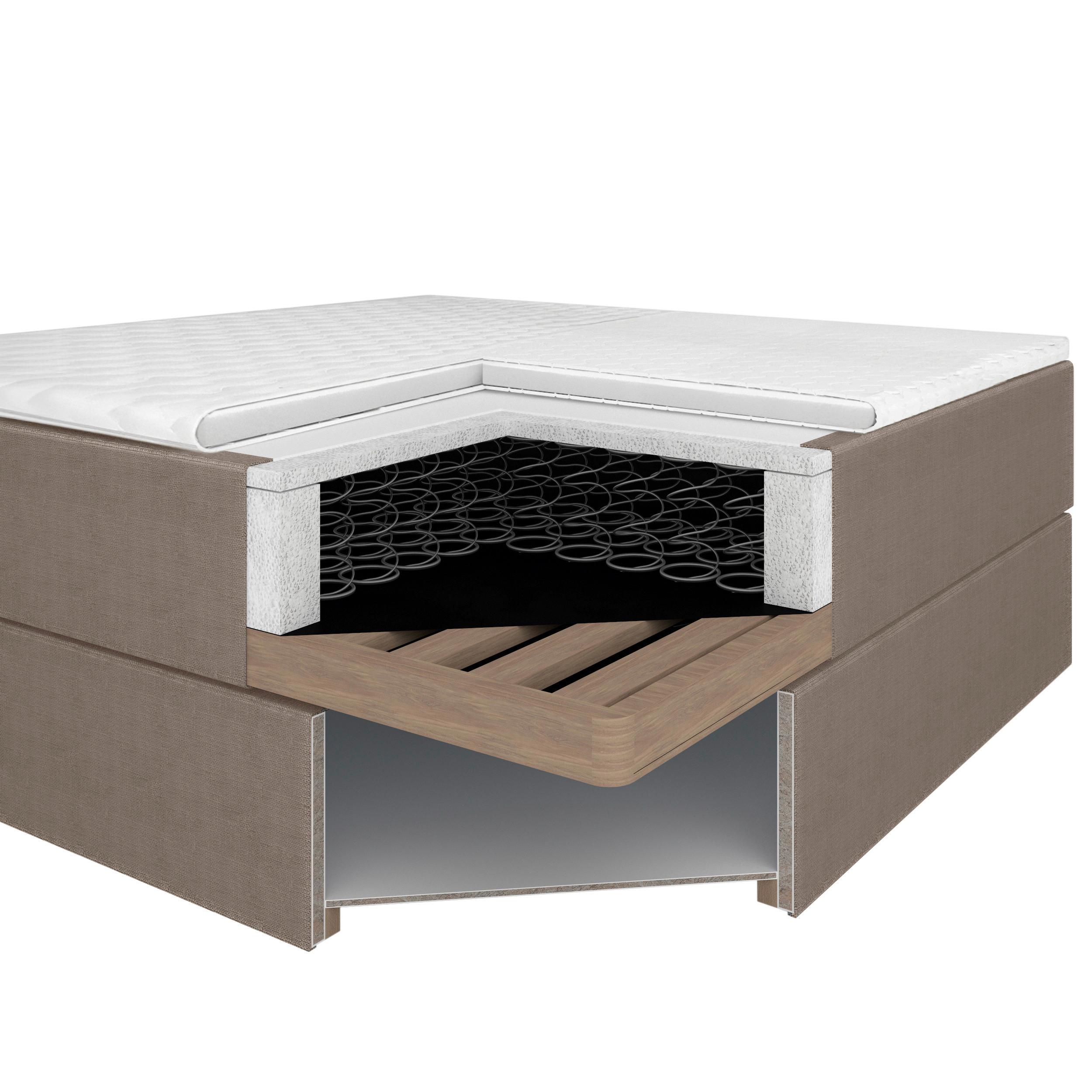 Postelja Z Vzmetnico Monza, Rjava, Z Nadvložkom, 160x200 - barve hrasta/rjava, Moderno, tekstil/les (160/200cm) - Bessagi Home