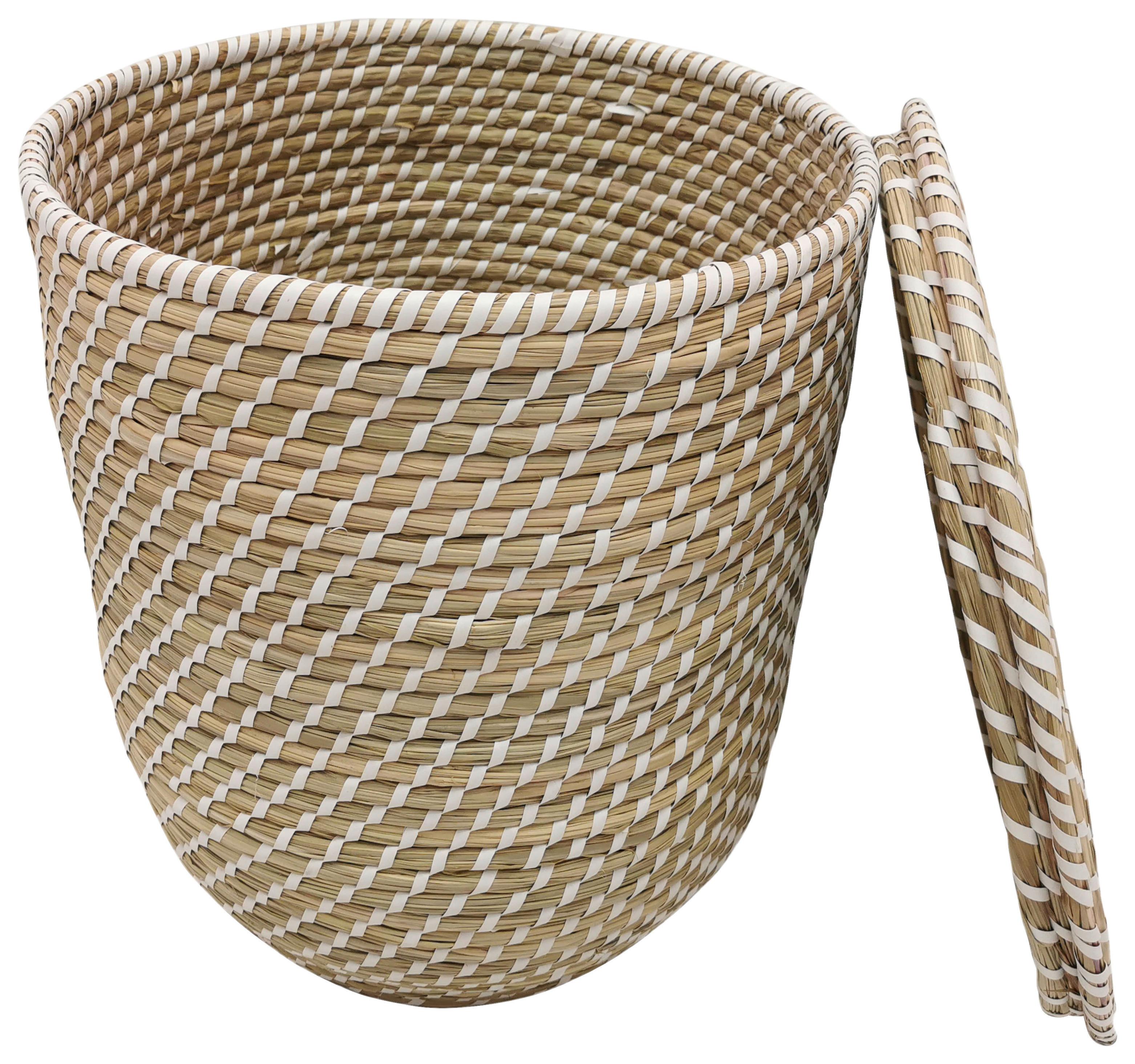 Wäschekorb Phil in Natur/Weiß Ø ca. 40cm - Naturfarben/Weiß, KONVENTIONELL, Naturmaterialien/Kunststoff (40/39cm) - Mömax