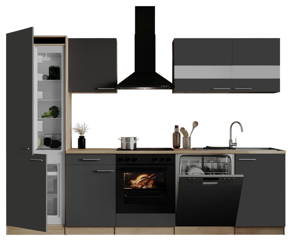 Küchenblock Merle m. Geräten Grau - Edelstahlfarben/Eichefarben, Basics, Holzwerkstoff/Metall (280cm) - Respekta