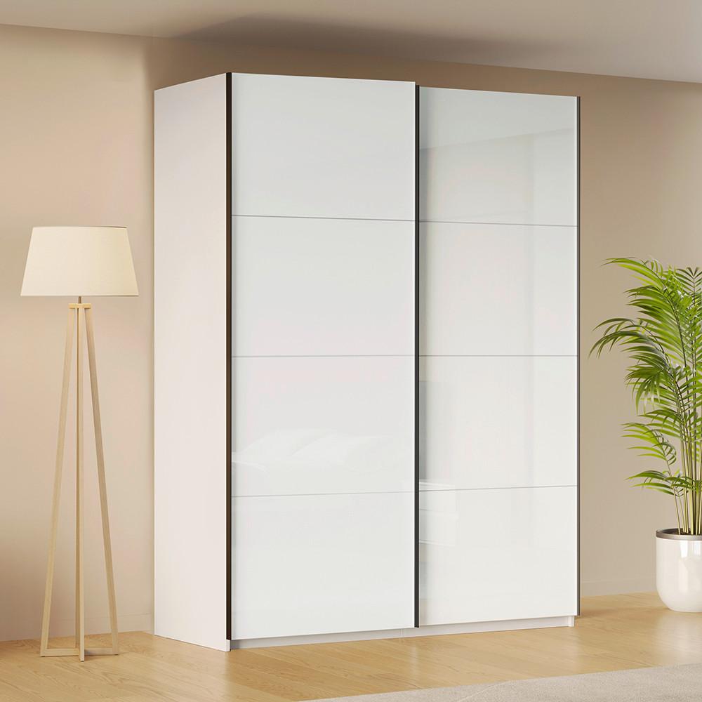 Schwebetürenschrank Family Weiß - Weiß Hochglanz/Schwarz, MODERN, Holzwerkstoff/Metall (150/212/62cm) - Mömax